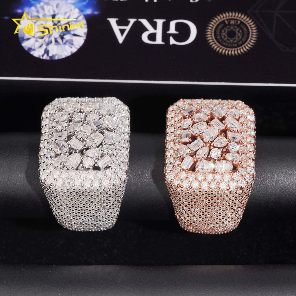 GRA Certified Moissanite Ring Men Hip Hop 925 Sterling Silver High Quality Shining Iced Out Ring Hip Hop Ring for Men