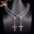 Local Stock Fast Shipping 925 Sterling Silver Moissanite Cross Pendant Necklace 5Mm Rosary Tennis Chain