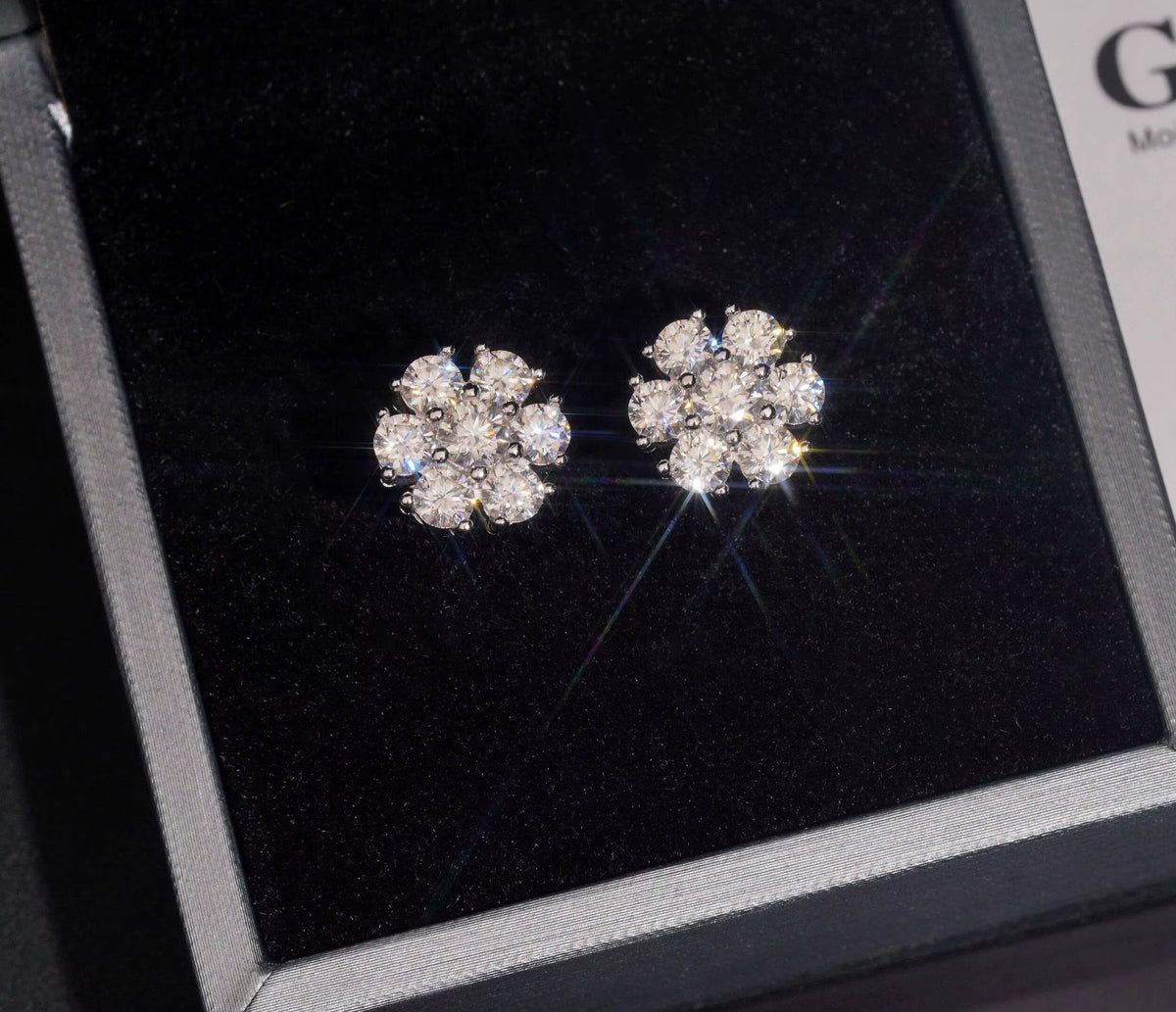 USA Warehouse Fast Delivery Cluster Moissanite Flower Stud Earrings Hip Hop 925 Sterling Silver VVS Moissanite Diamond Earrings