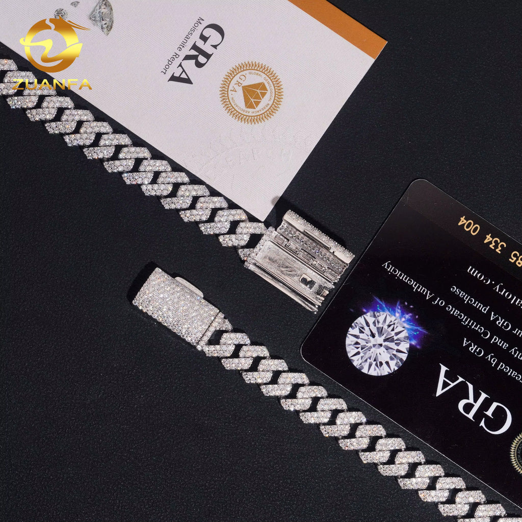 Hip Hop Jewelry 10MM Moissanite Diamond Bracelet 95Silver Iced Out Moissanite Cuban Link Bracelet USA Local Stock