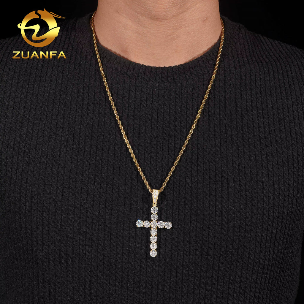 USA Ready Shipping Hip Hop Jewelry 6.0Mm Cross Moissanite Pendant 925 Silver Iced Out Pendant Charm Cross
