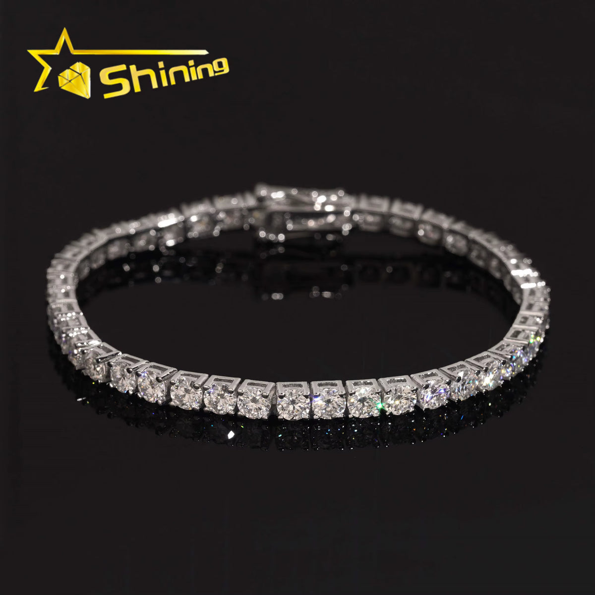USA Warehouse Local Stock GRA Cert 4MM 925 Solid Silver Hip Hop Iced Out VVS Moissanite Diamond Tennis Chain Bracelet