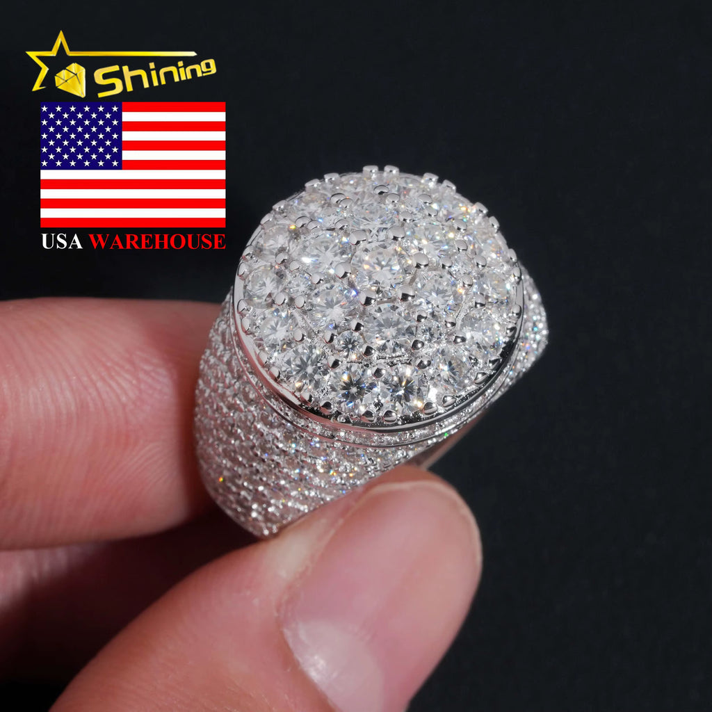 USA Local Stock Shipping Iced Out Hot Selling Moissanite Pass Diamond Tester Men'S Ring 925 Silver VVS Moissanite Ring