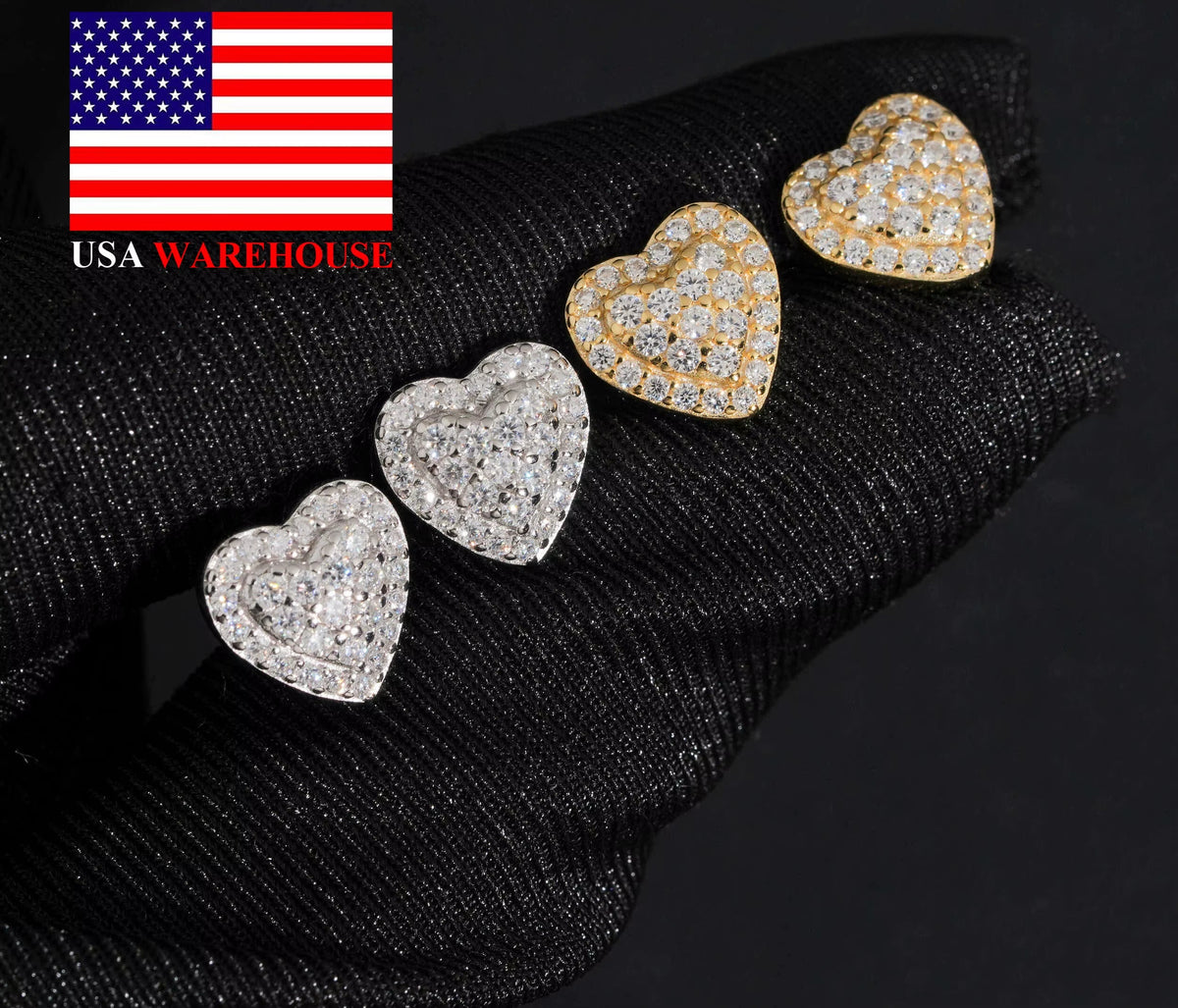 USA Warehouse Heart Shape Moissanite Earrings VVS Fine Jewelry Elegant Women 925 Silver Earrings Daily Wear