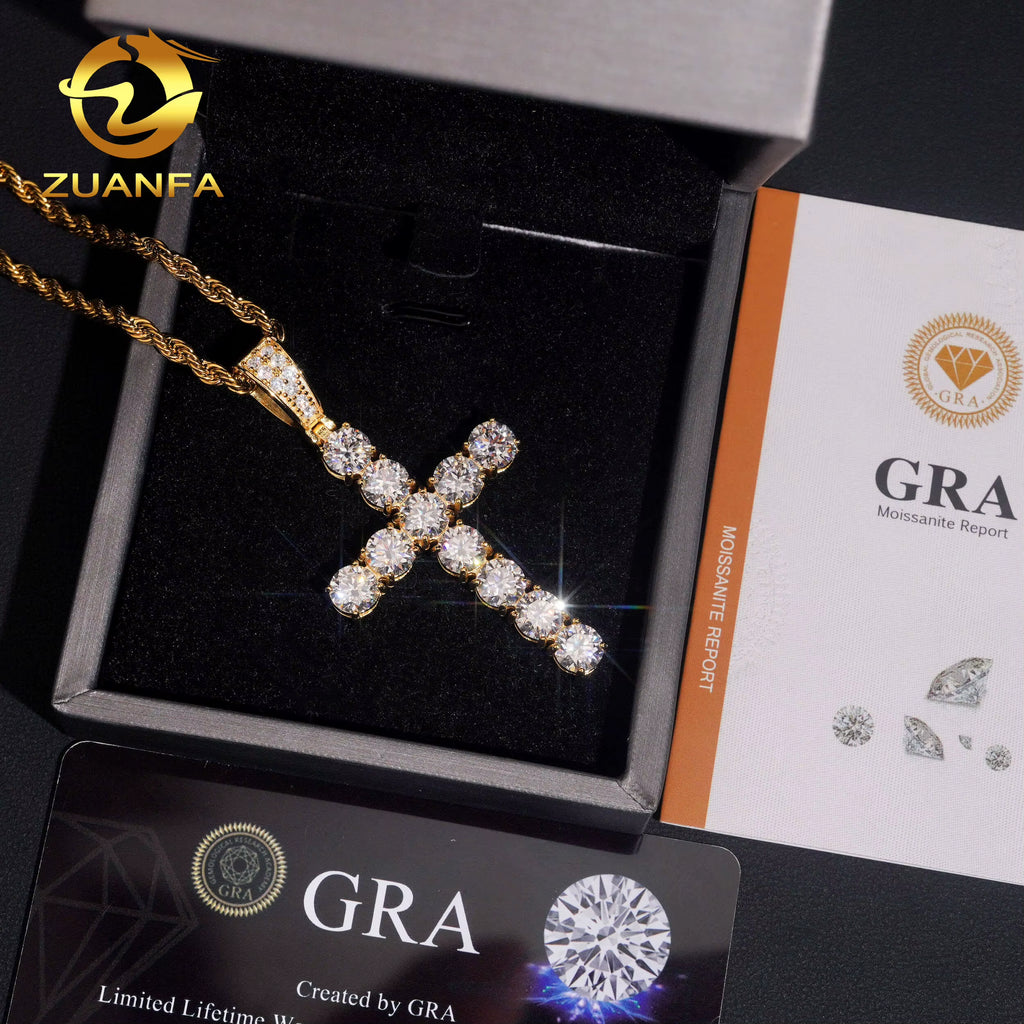 USA Ready Shipping Hip Hop Jewelry 6.0Mm Cross Moissanite Pendant 925 Silver Iced Out Pendant Charm Cross