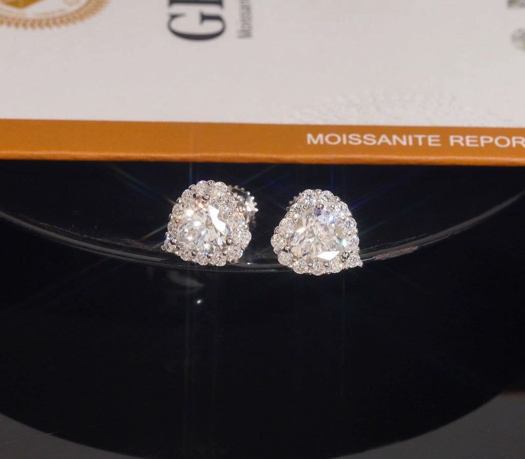 US Warehouse Fast Shipping Hip Hop Jewelry 925 Sterling Silver VVS Diamond Heart Cut Iced Out Moissanite Stud Earrings