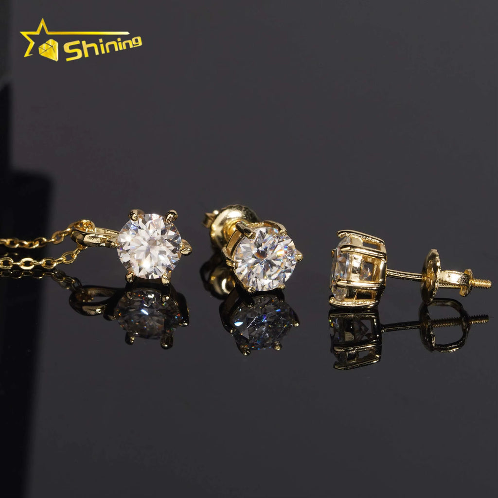 USA Warehouse Ladies Fine Jewelry Set 925 Silver Classic 6 Prongs round Moissanite Earrings and Pendant Necklace Daily Wear