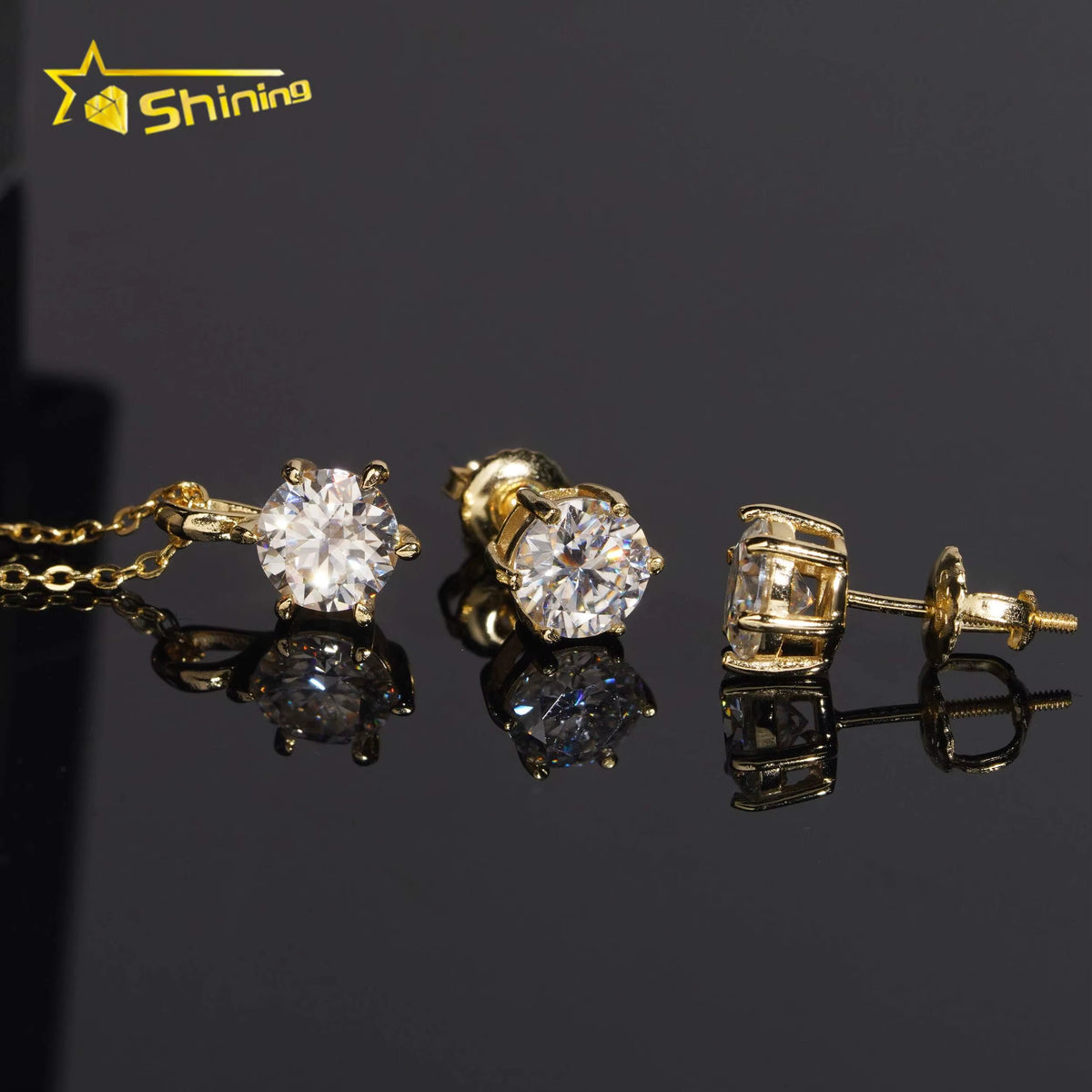 USA Warehouse Ladies Fine Jewelry Set 925 Silver Classic 6 Prongs round Moissanite Earrings and Pendant Necklace Daily Wear