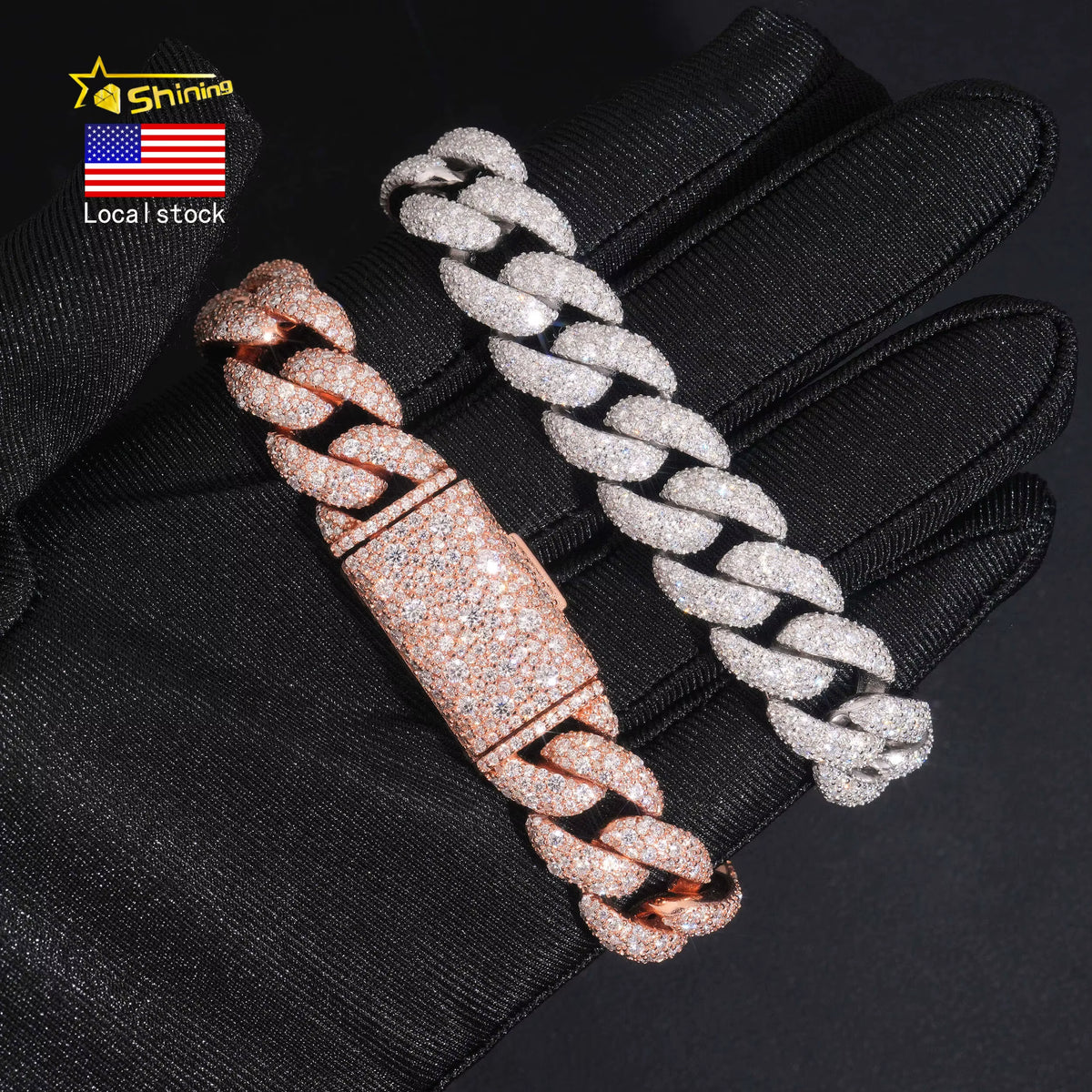 USA Warehouse Local Stock 14Mm Bracelet 925 Solid Silver Hip Hop Iced Out GRA Moissanite Diamond Sparkling Cuban Link Bracelet
