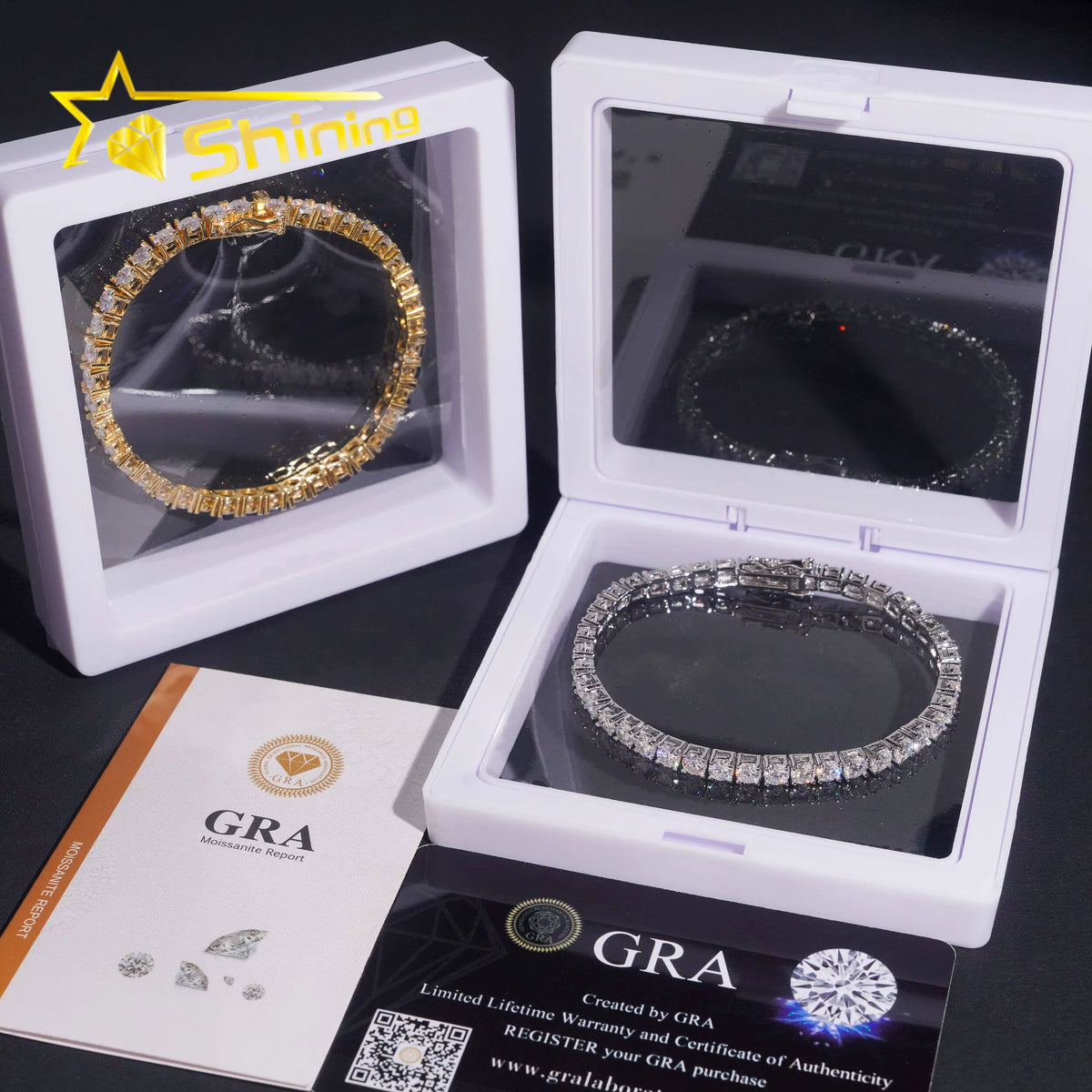 USA Warehouse Local Stock GRA Cert 4MM 925 Solid Silver Hip Hop Iced Out VVS Moissanite Diamond Tennis Chain Bracelet