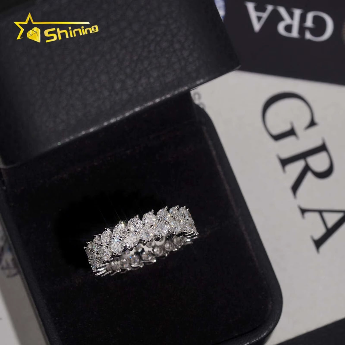 Luxury Double Row Moissanite Eternity Band Ring 925 Silver Full Pave round Cut Wedding Ring Women Promise Ring Anniversary Gift