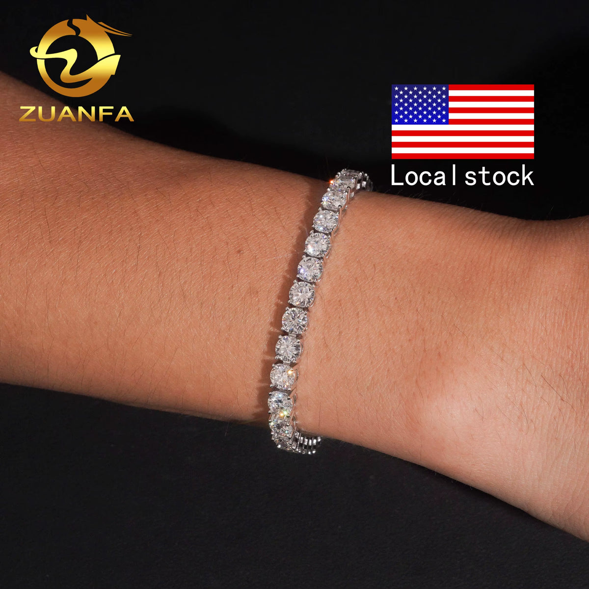USA Local Stock 5Mm 925 Silver Moissanite Tennis Bracelet Pass Diamond Test Iced Out Hip Hop Jewelry Moissanite Diamond Bracelet