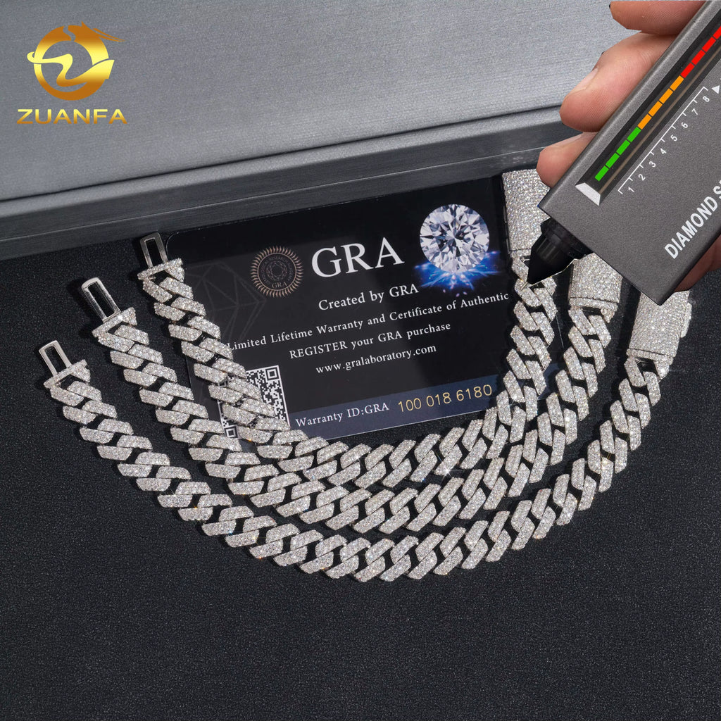 Hip Hop Jewelry 10MM Moissanite Diamond Bracelet 95Silver Iced Out Moissanite Cuban Link Bracelet USA Local Stock