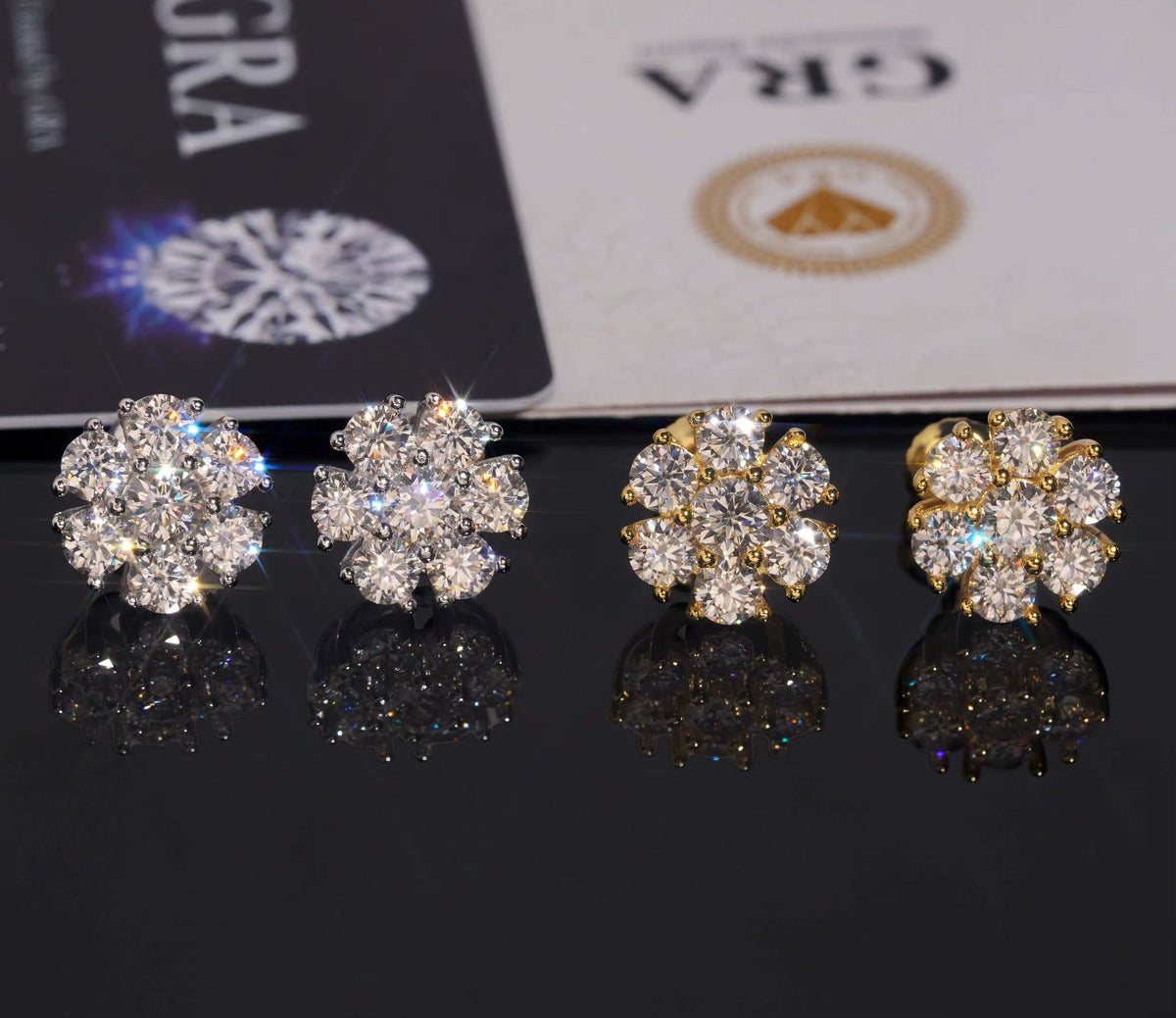 USA Warehouse Fast Delivery Cluster Moissanite Flower Stud Earrings Hip Hop 925 Sterling Silver VVS Moissanite Diamond Earrings