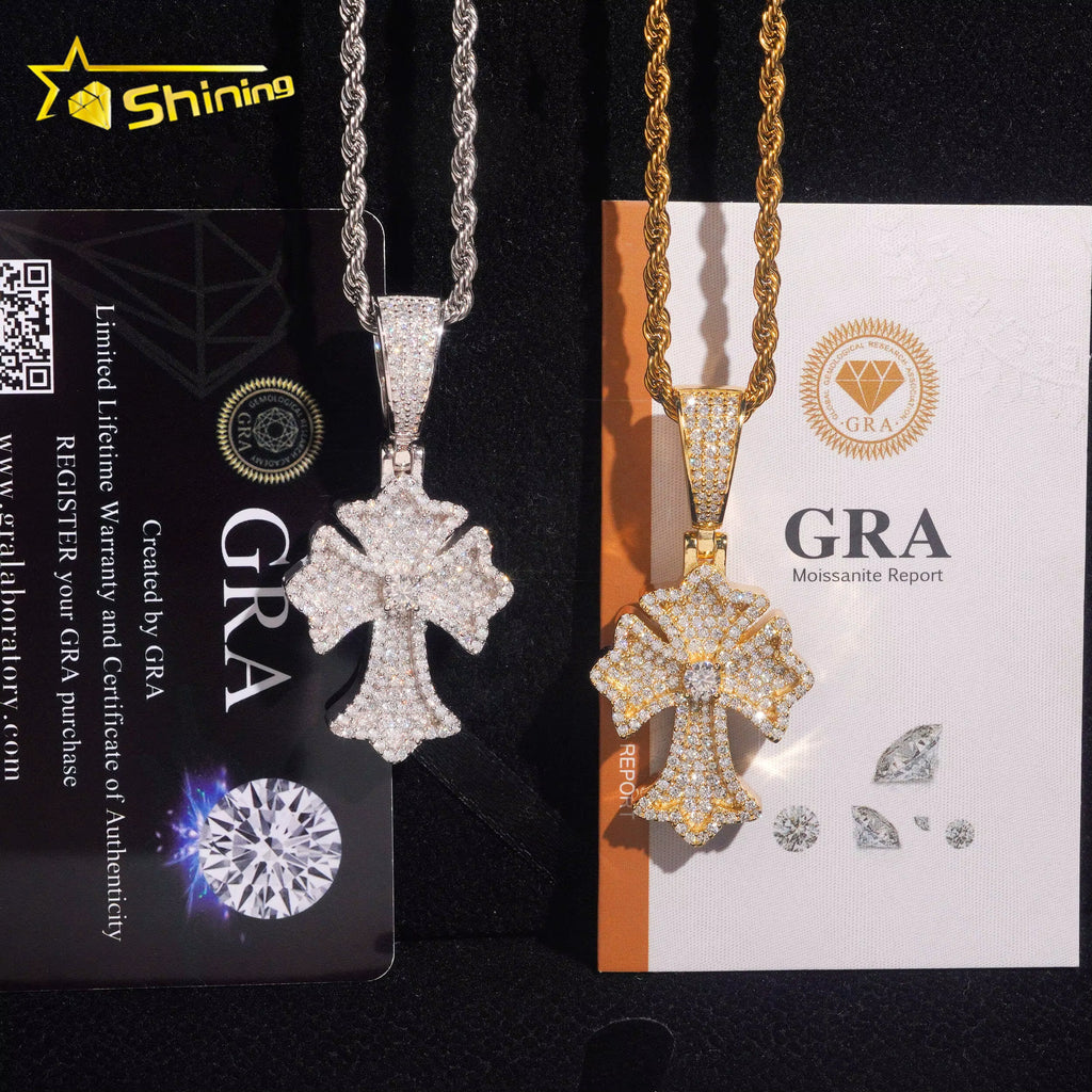Local Stock Fast Shipping Pass Diamond Tester 925 Silver Iced Out Hip Hop Moissanite Cross Pendant