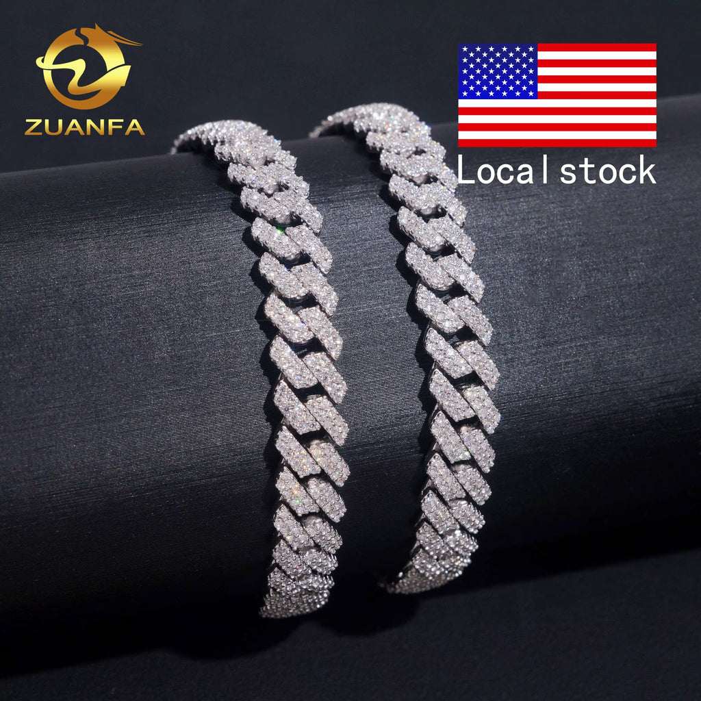 USA Local Stock 8Mm Bracelet Custom Hip Hop Jewelry Iced Out Diamond 925 Silver VVS Moissanite Cuban Link Chain Bracelet