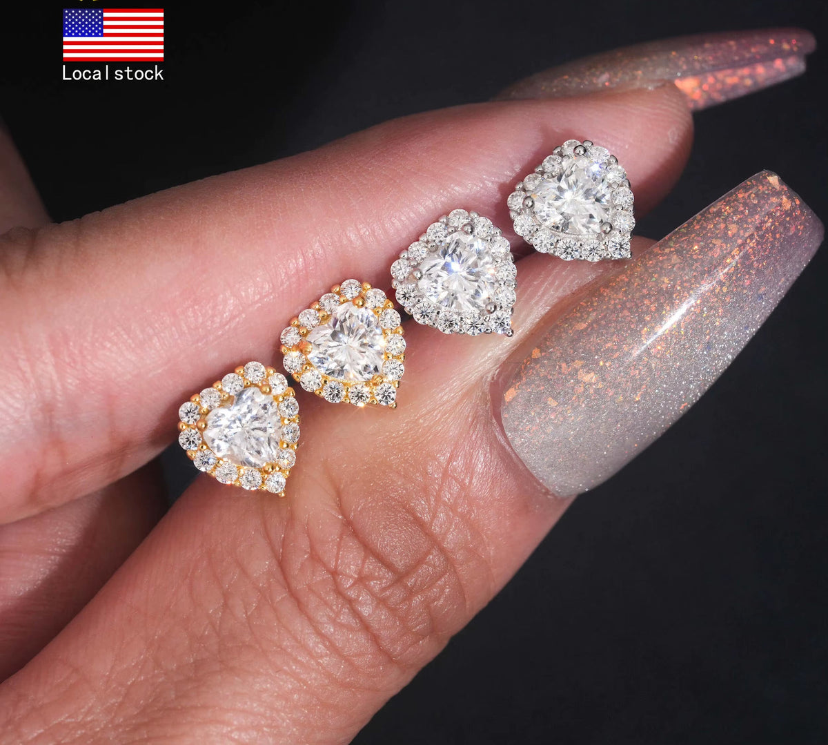 US Warehouse Fast Shipping Hip Hop Jewelry 925 Sterling Silver VVS Diamond Heart Cut Iced Out Moissanite Stud Earrings
