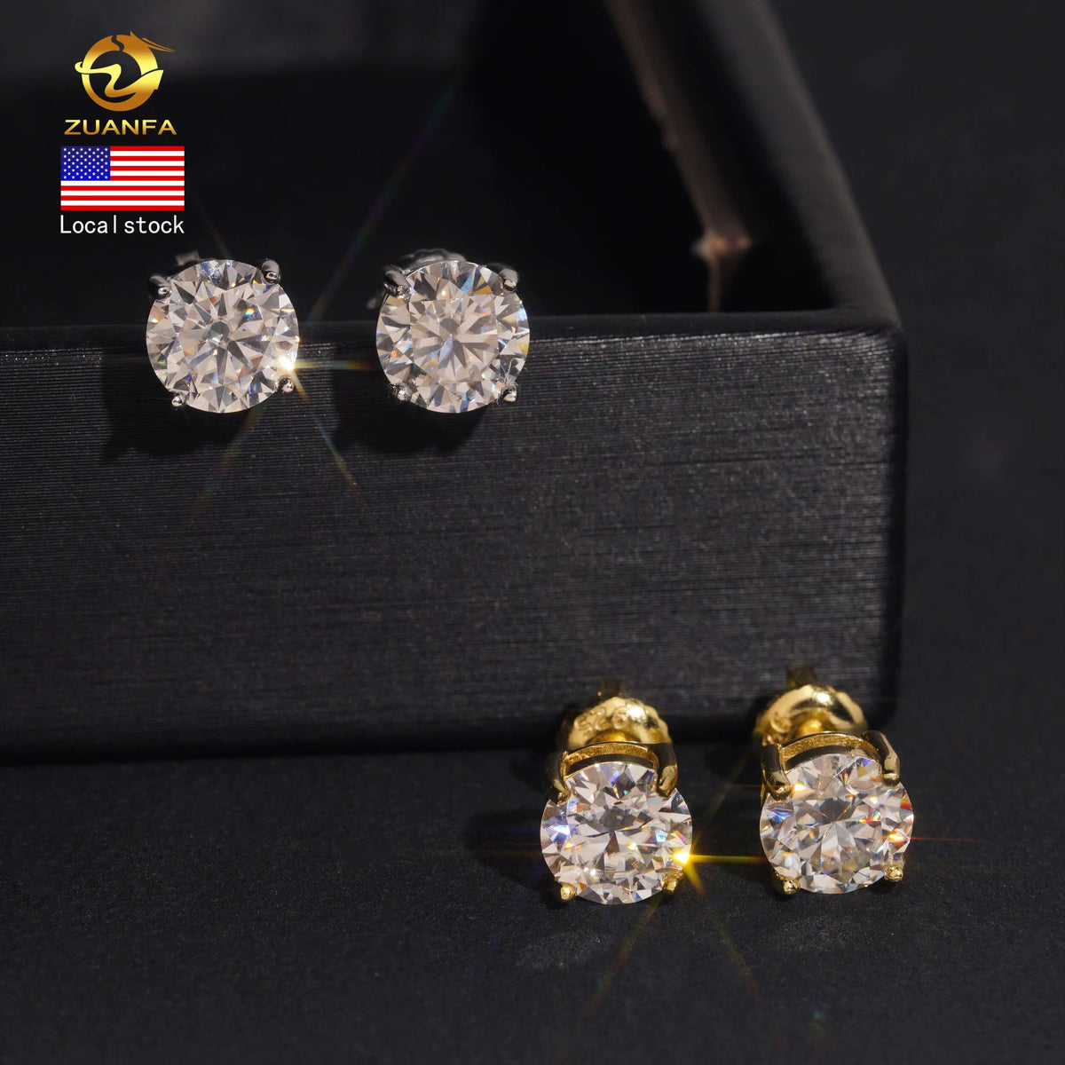 7MM Sterling Silver White Gold Plated Solitaire Earring Stud Moissanite Earring Studs