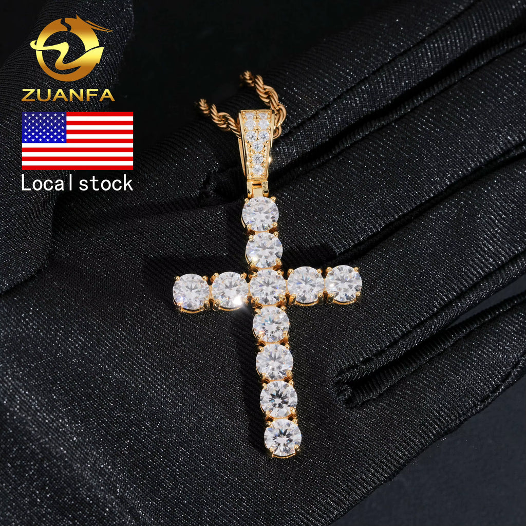 USA Ready Shipping Hip Hop Jewelry 6.0Mm Cross Moissanite Pendant 925 Silver Iced Out Pendant Charm Cross