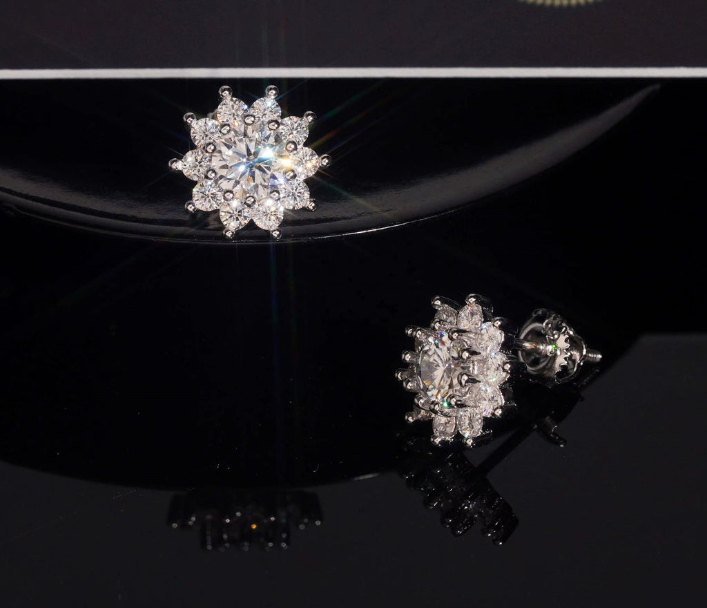 USA Local Stock Fast Shipping 925 Silver Hip Hop Flower Iced Out Men Moissanite Diamond Earrings