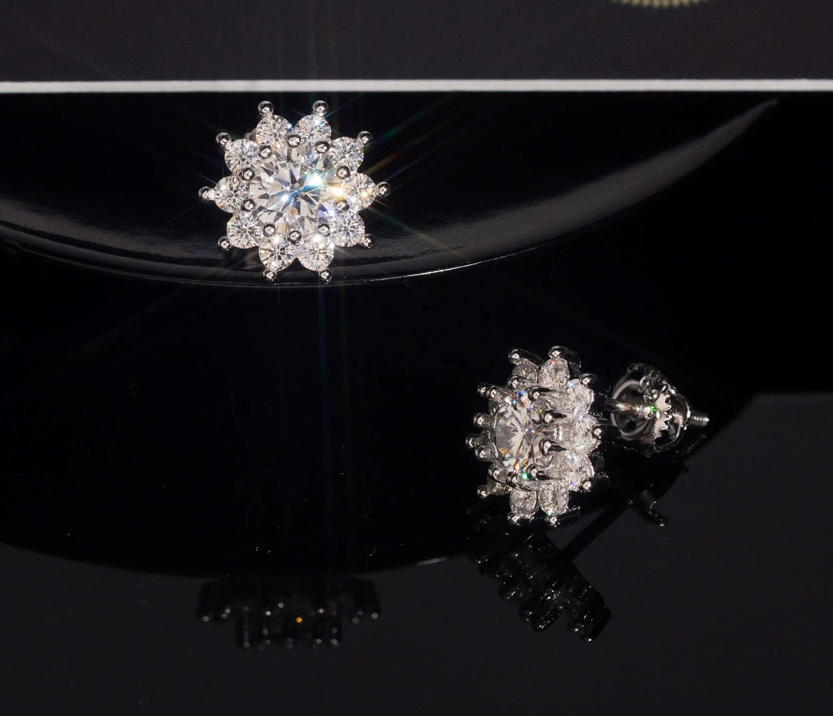 USA Local Stock Fast Shipping 925 Silver Hip Hop Flower Iced Out Men Moissanite Diamond Earrings