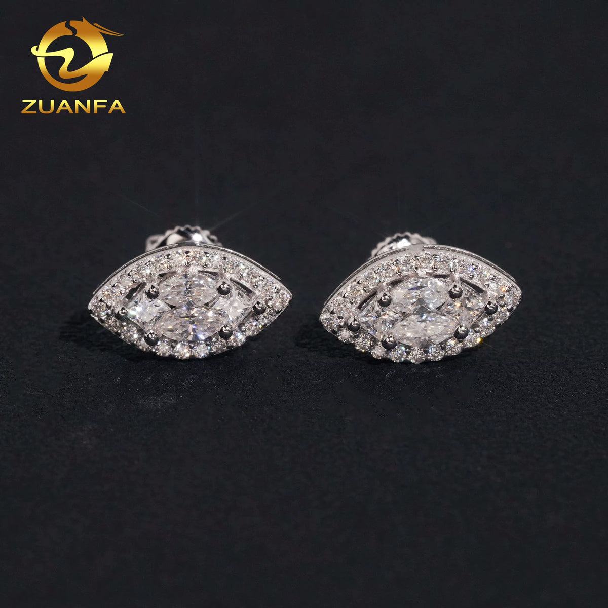 Pass Diamond Tester Marquise Cut Moissanite Hip Hop Earrings Screw Back Stud Earrings 925 Silver Moissanite Earrings USA Stock