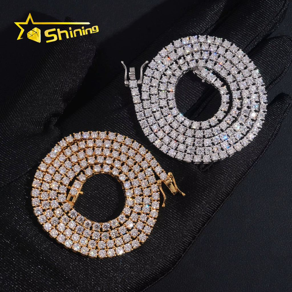 USA Warehouse Large Stock GRA Cert 3MM 925 Solid Silver Hip Hop Iced Out VVS Moissanite Diamond Tennis Chain Bracelet Necklace