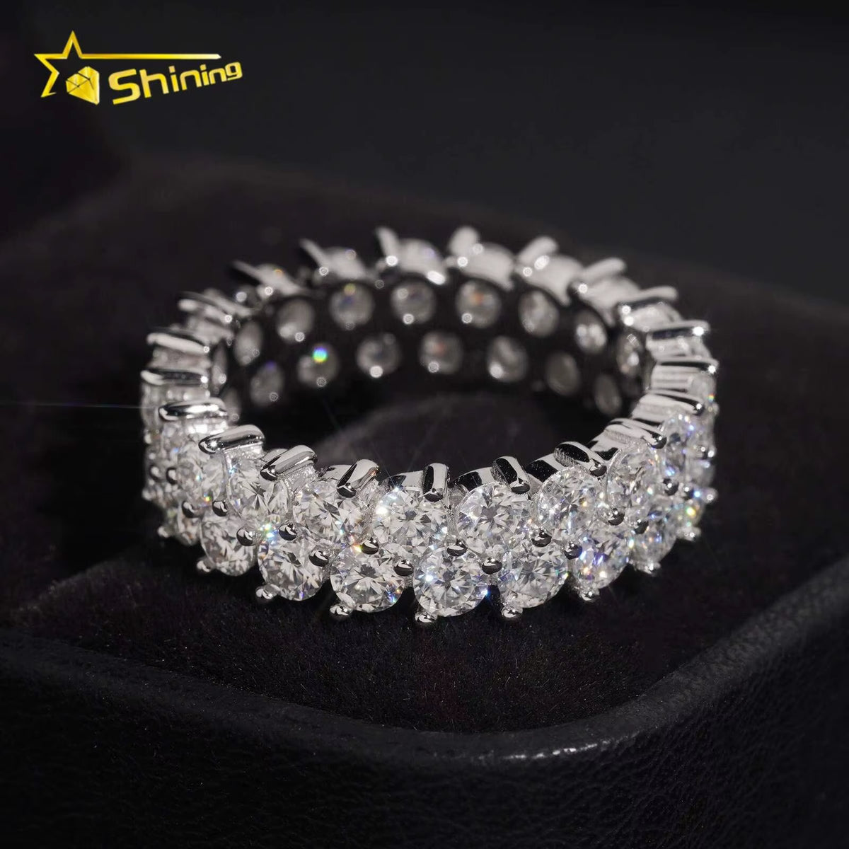Luxury Double Row Moissanite Eternity Band Ring 925 Silver Full Pave round Cut Wedding Ring Women Promise Ring Anniversary Gift
