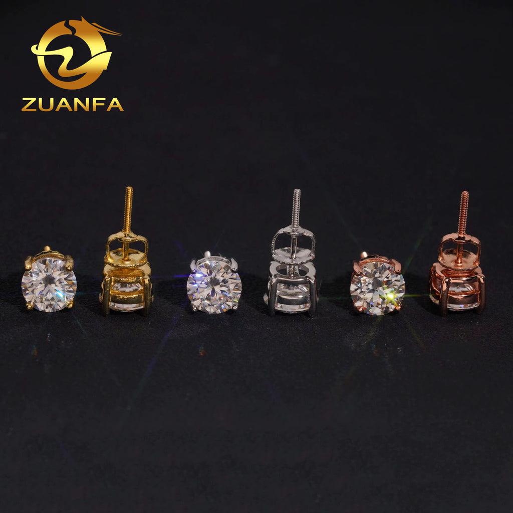 7MM Sterling Silver White Gold Plated Solitaire Earring Stud Moissanite Earring Studs