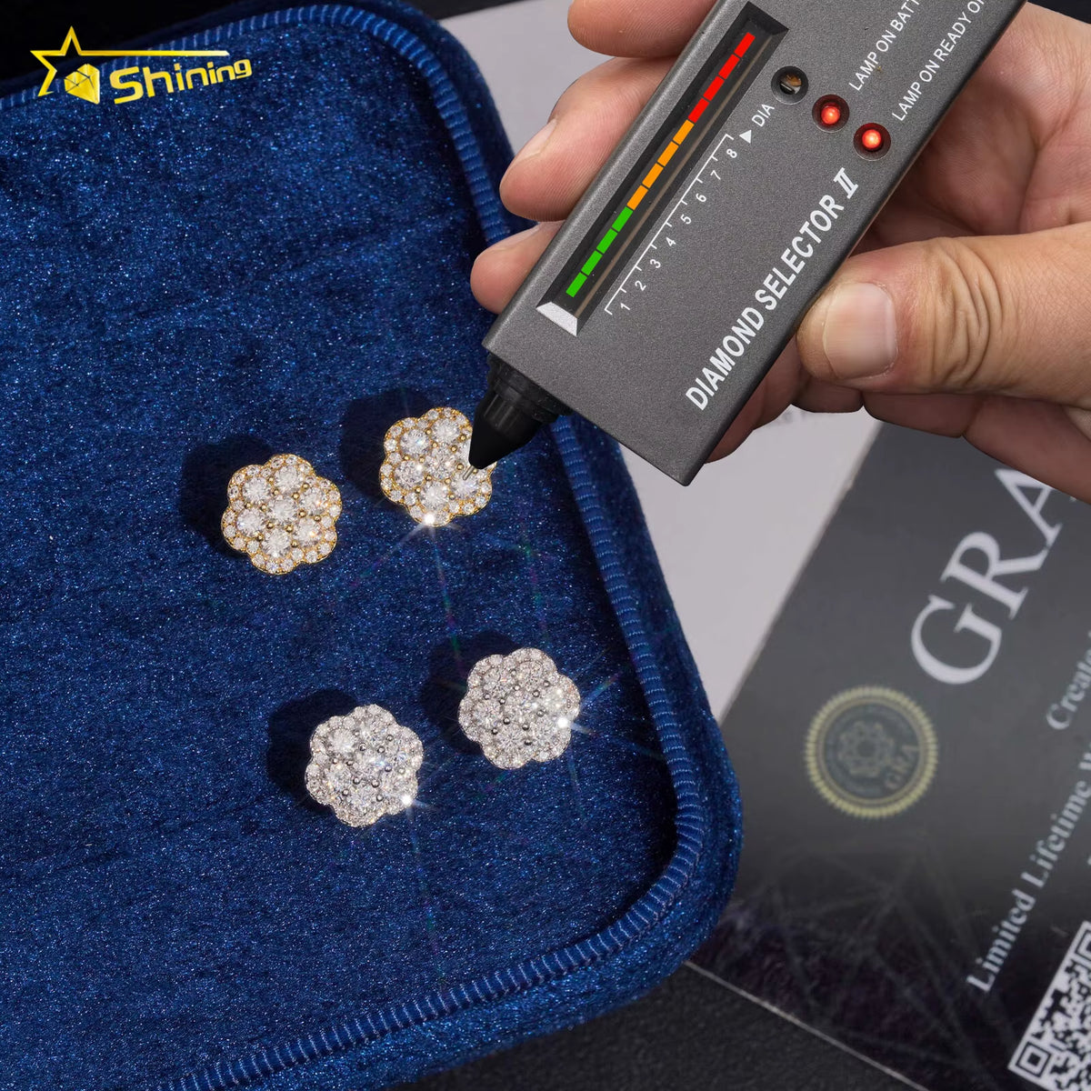 Fast Shipping USA Local Stock DVVS Moissanite Stud Earrings Flower Shape 925 Silver Iced Out Earrings Screw Back